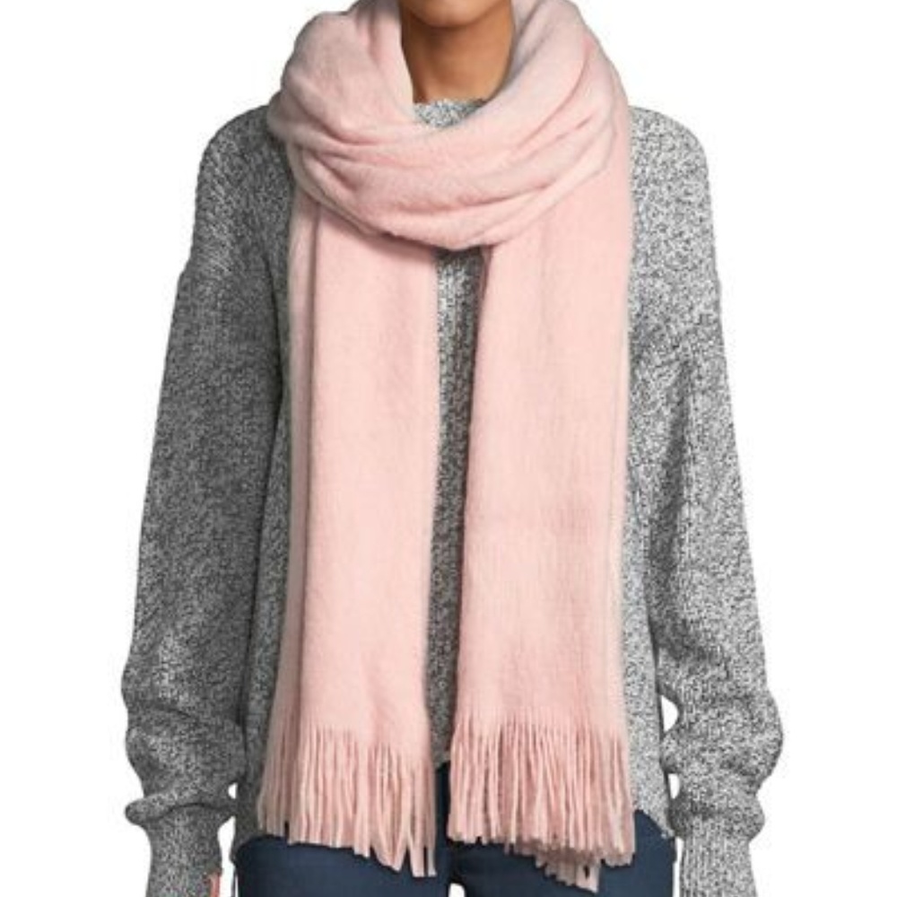 NWOT Oversized Pink Fuzzy Fringe-Trim Scarf
